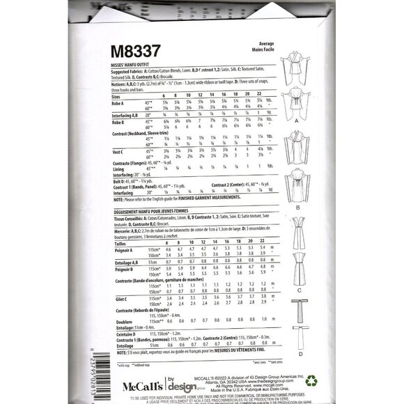 McCalls M8337 Misses 6 to 14 Hanfu Outfit Costumes Uncut Sewing Pattern Yaya Han - Picture 2 of 2